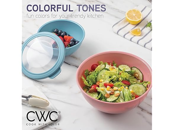 COOK WITH COLOR Mixing Bowls with TPR Lids - 12 Piece