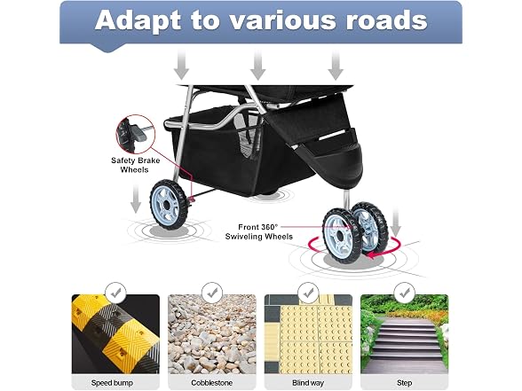 BestPet | 3-Wheel Foldable Pet Stroller | Black