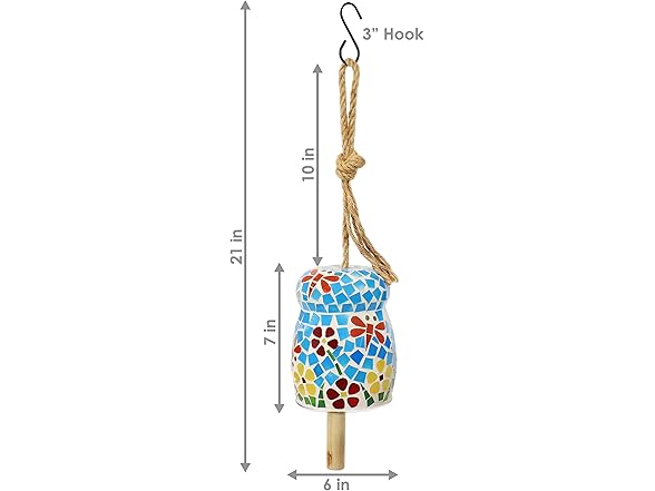 Sunnydaze Mosaic Glass Wind Chime Bell - 7"