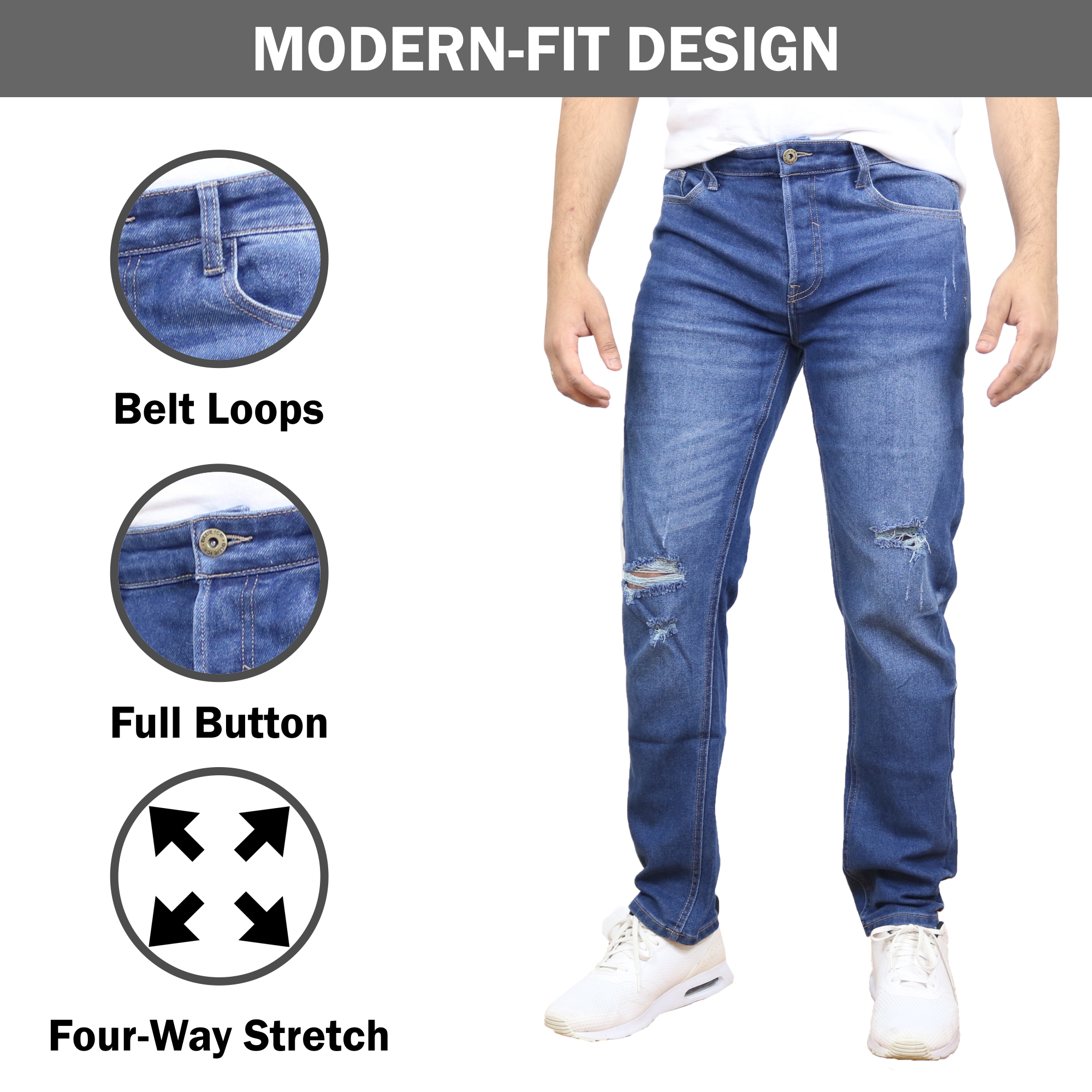 2Pk Asst Mens Stretch Ripped Jeans - Gallery 11