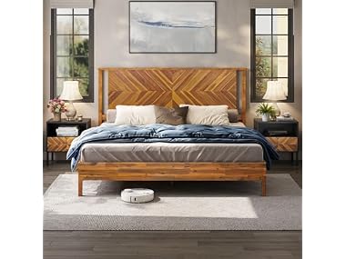 $199.99, Was $489.99, 59% Off! Bme Vivian 14" Deluxe Bed Frame with Headboard, Rustic dealfomo