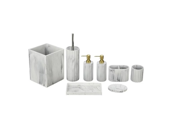 J&V Textiles 8Pc Bathroom Accessories Set WHITE