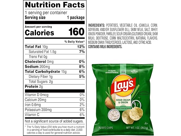 Lays Potato Chips Sour Cream and Onion 104pk