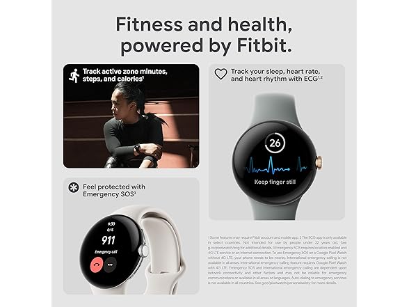 Google Pixel Watch - Android Smartwatch with Fitbit Activity Tracking - Heart Rate Tracking Watch Polished Silver Stainless Steel case with Charcoal Active band - WiFi (Open Box)