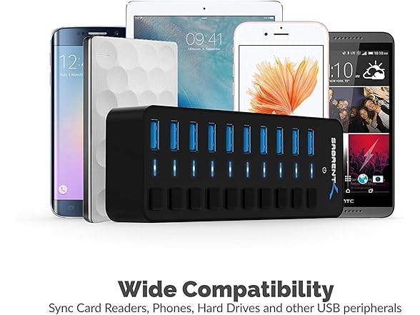 SABRENT 10-Port USB 3.0 Hub 60W w/ Switches