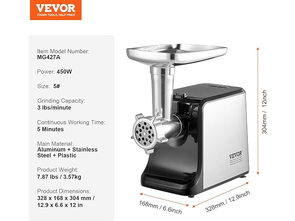 Meat Grinder, 3 Lbs/Min Capacity