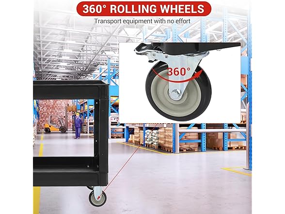 Utility Service Cart with Wheels and Two Trays