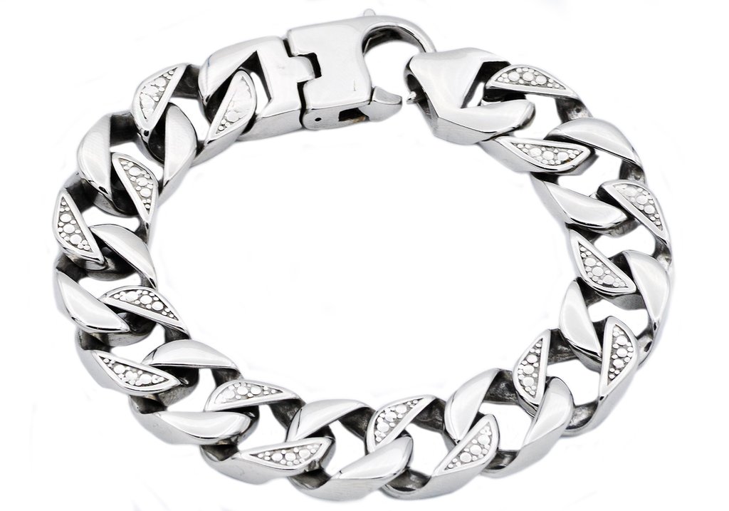 Polished Stainless Steel Pave  Bracelet - Gallery 3