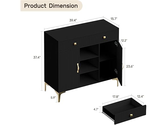 OBEKANN Black Sideboard Buffet Cabinet