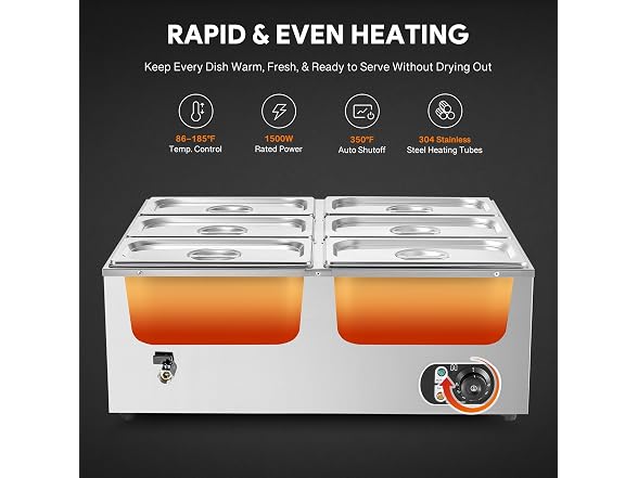 WILPREP Six 1/3 Pans Commercial Food Warmer