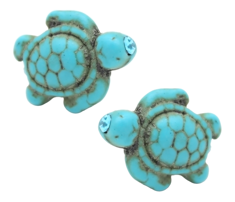 Turquoise Turtle Stud Earrings - Gallery 2