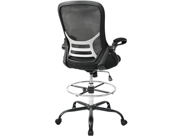 HYLONE Drafting Chair Tall Office Chair High-Back Mesh Standing Desk Stool with Adjustable Footrest Ring and Flip-Up Arms Black (Open Box)