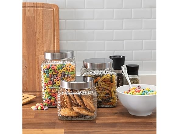 American Atelier Hammered Main St. Canister Set 3-Piece Glass Jars 