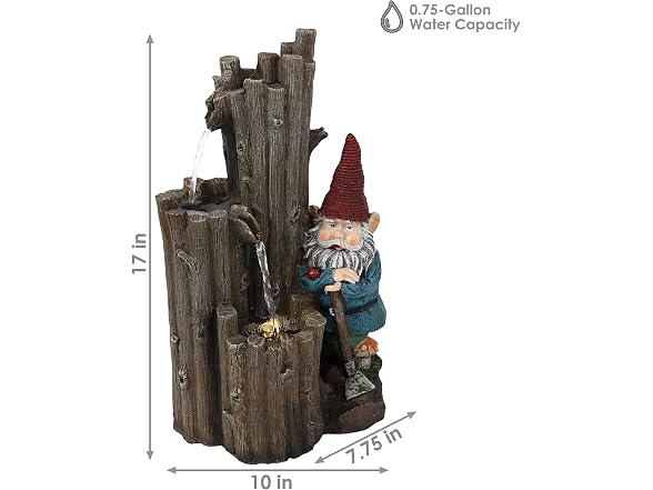 Sunnydaze Decor Resting Gnome Fountain 17"