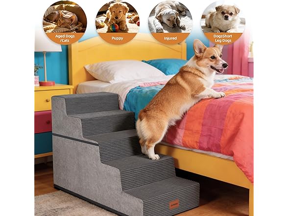 NAPWAYS Dog Stairs for Small Dogs, 22.5" H, 5 Step