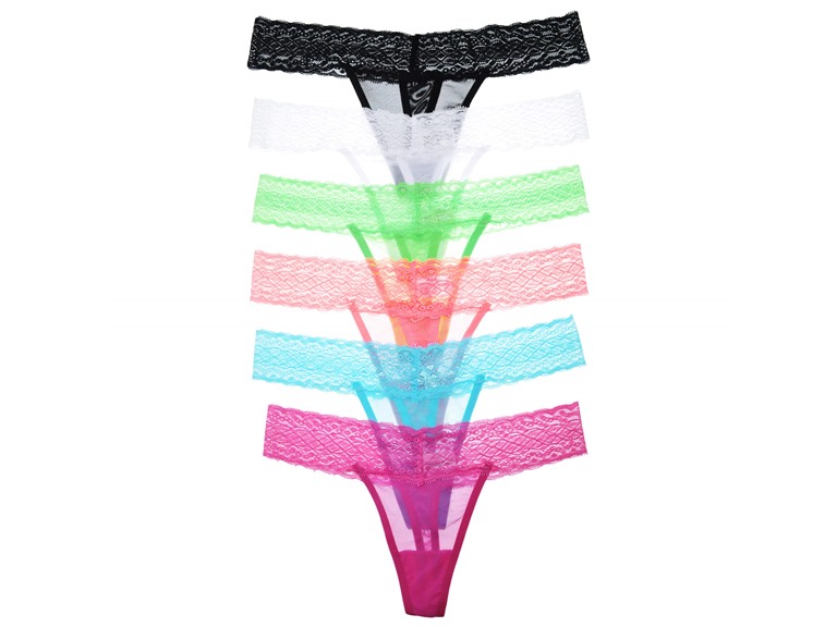 Angelina G6465_ASST_6_US Small (0-2) Angelina Mesh Thong Panties with Lace Waist (6-Pack) Asst (6 Pack)