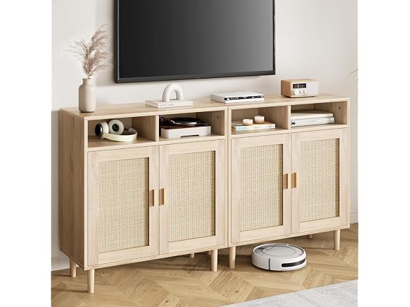 Set of 2 Rattan Sideboard, Natural