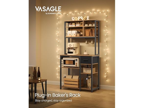 VASAGLE Bakers Rack with Charging Station, Coffee Bar