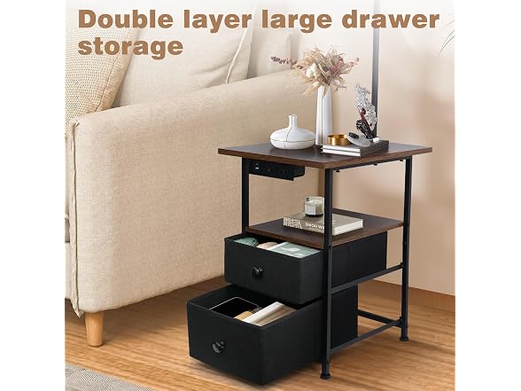 PESRAE 2-Drawer Lamp End Table - Rustic