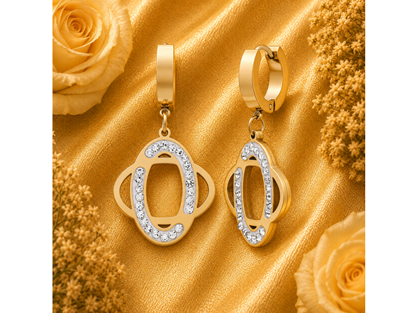 18K Gold Plated CZ Oval Drop Huggies