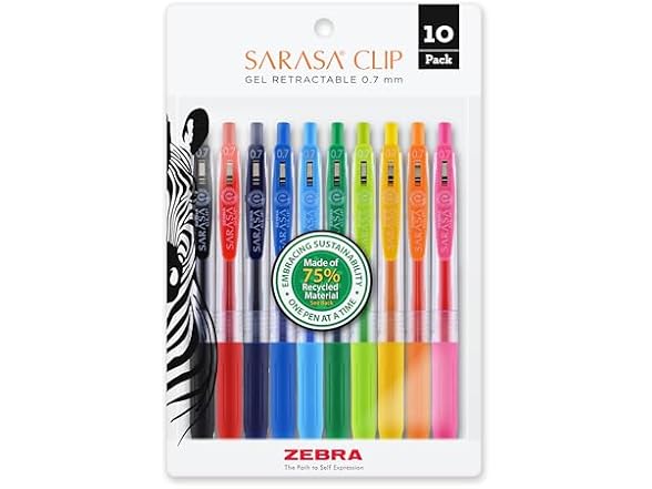 Zebra Pen SARASA Clip Retractable Gel Pen, Assorted Ink