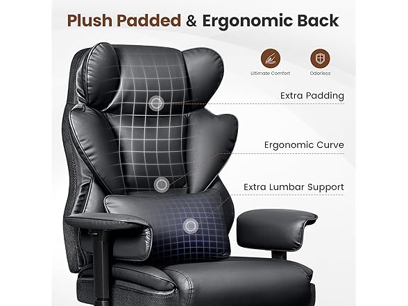 BESTFAIR Big and Tall Office Chair - Heavy Duty 400 LBS Executive Chair with Lumbar Support & Foot Rest, High Back Ergonomic Desk Chair, Padded Wide Seat Gaming Chair, Adjustable Armrests, Black (Open Box)