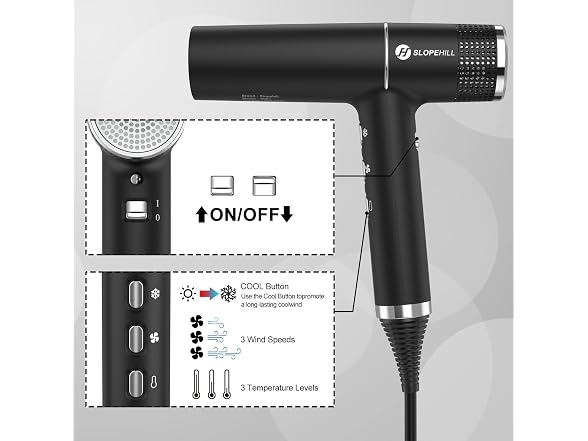 Slopehill Brushless Motor Hair Dryer Black