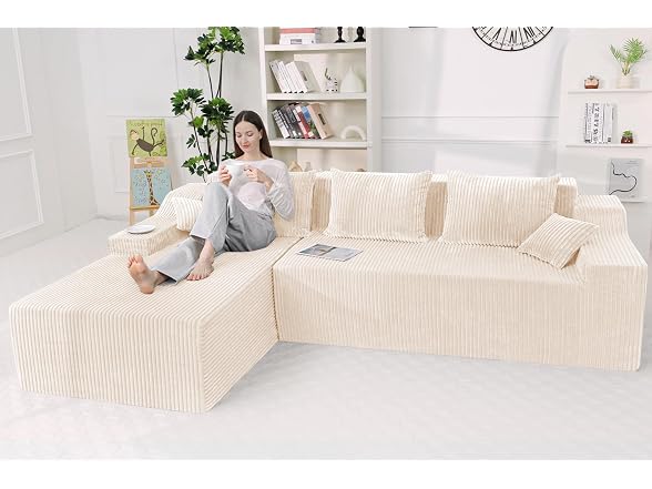 101'' Beige Modular Sectional Sofa Cloud Couch