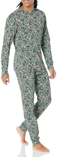 Amazon Essentials Men's Knit Pajama Set, Black Folkloric, Medium