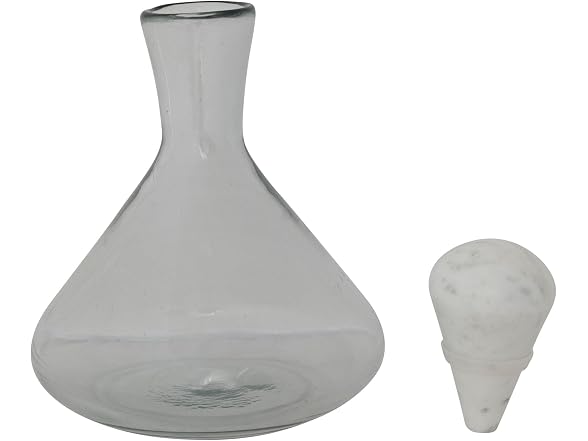 Creative Co-Op 2-Quart Hand-Blown Glass Decanter with White Marble Stopper, Clear