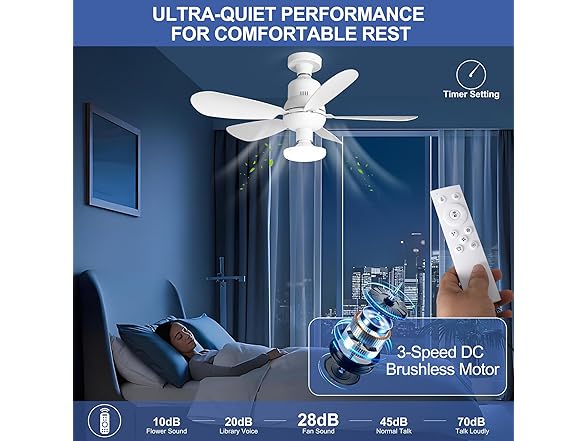 Socket Fan Light w/ Remote, Screw in with Disco Ball