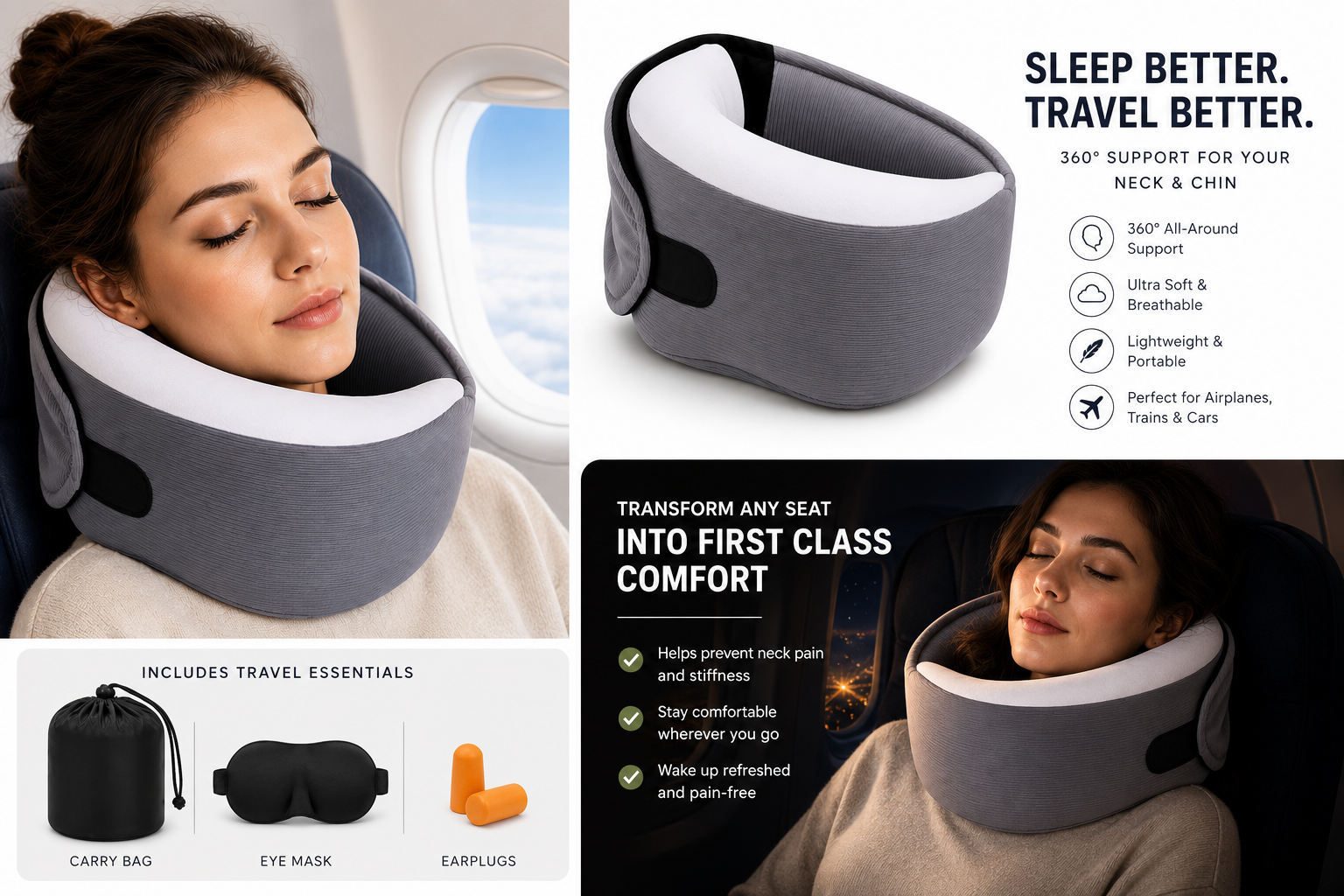 Neck Travel Pillow w/ Eye Mask - Gallery 9