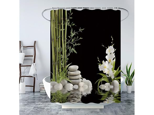 Bamboo Shower Curt Green Stone Meditation