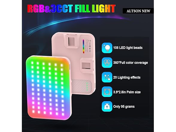ALTSON 108 RGB Video Light 2200mAh, 3CCT/360 Full