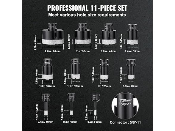 Diamond Core Drill Bit Set, 11 PCS