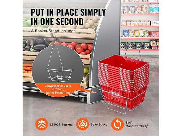 VEVOR Shopping Basket, Set of 12, 21L