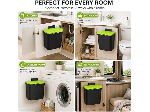 Delletir Wall Mounted Sliding Lid Trash Can (Black, 4L)