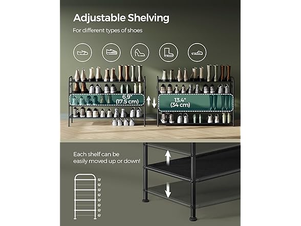 SONGMICS Shoe Rack 4-Tier Fabric Shoe Shelf Storage