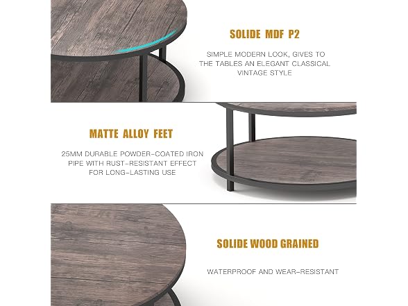 Round Coffee Table, 36 Inch 2-Tier