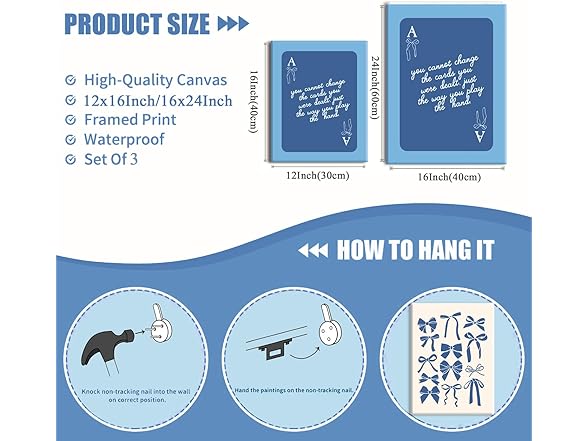 Marllifenney Blue Preppy Wall Art Framed