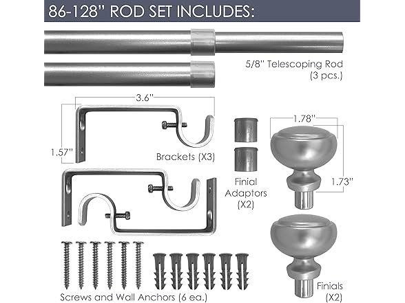 Decopolitan Fairbanks 86-128" Curtain Rod, Brass