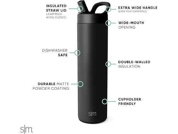 Simple Modern Insulated Water Bottle| 24oz | Black
