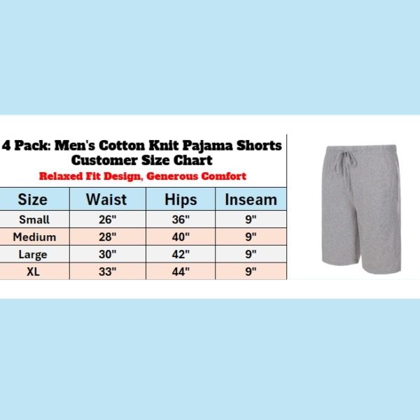 4Pk Mens Cotton Soft Knit Pajama Shorts - Gallery 12