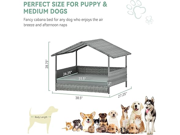 Lyromix Wicker Dog House with Canopy, 32" Outdoor