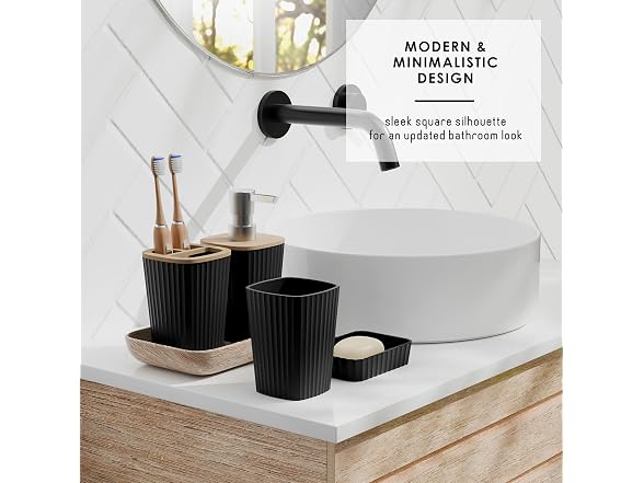 Clara Clark Bathroom Set - Black Bathroom Accessories Set