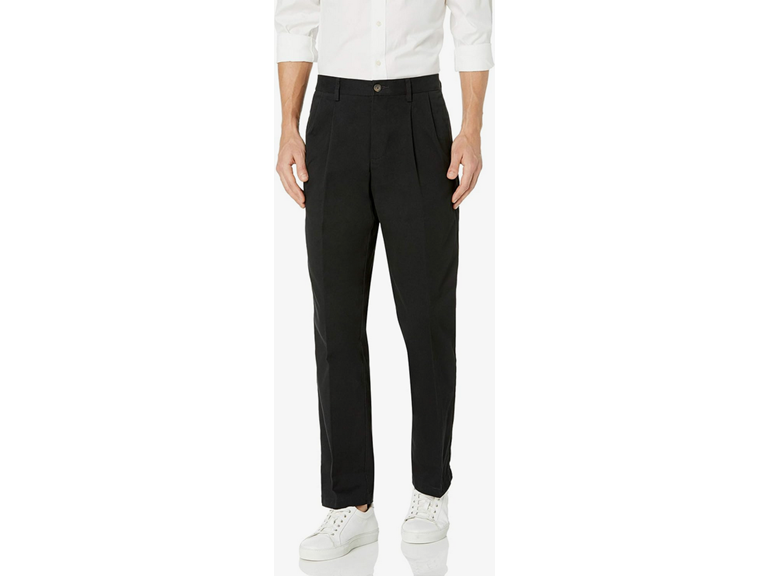Amazon Essentials Men's Classic-Fit Wrinkle-Resistant Pleated Chino Pant (Available in Big & Tall), Black, 33W x 28L