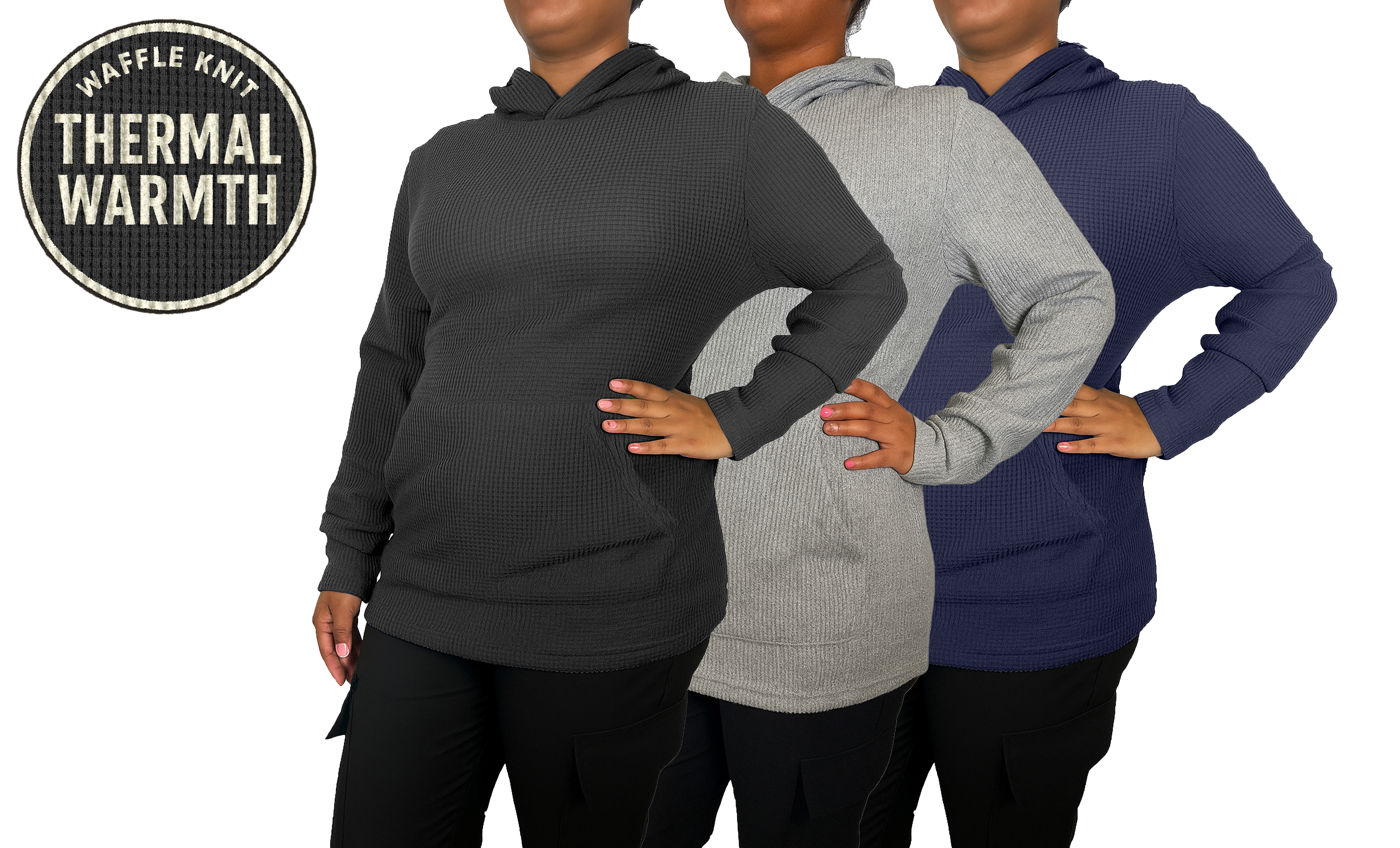 3Pk Womens Waffle-Knit Pullover Hoodie - Gallery 10