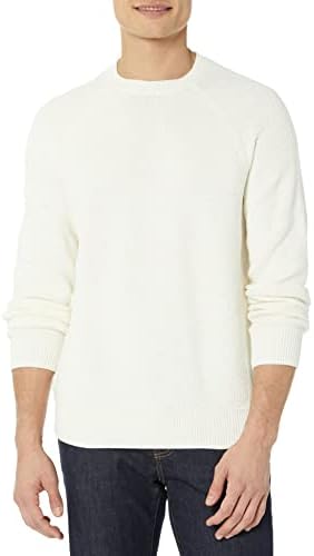 Amazon Essentials Oversized Crewneck Sweater for Men, Textured, Cotton, Eggshell White, Large