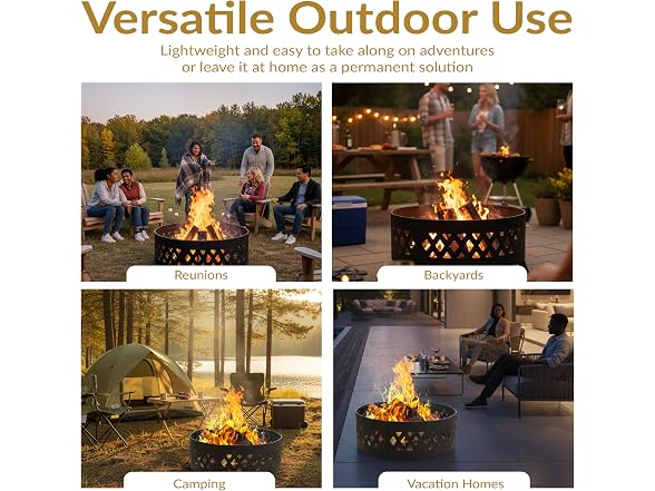 Sunnydaze Crossweave Large Round Outdoor Steel Metal Fire Pit Ring, 36"