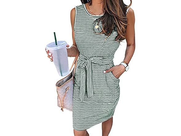 Merokeety Women (L) Summer Sleeveless T Crew Dress